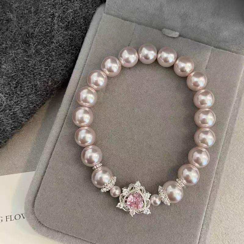 Dreamy Heart Crown Pearl Bracelet with a matching necklace & earrings set