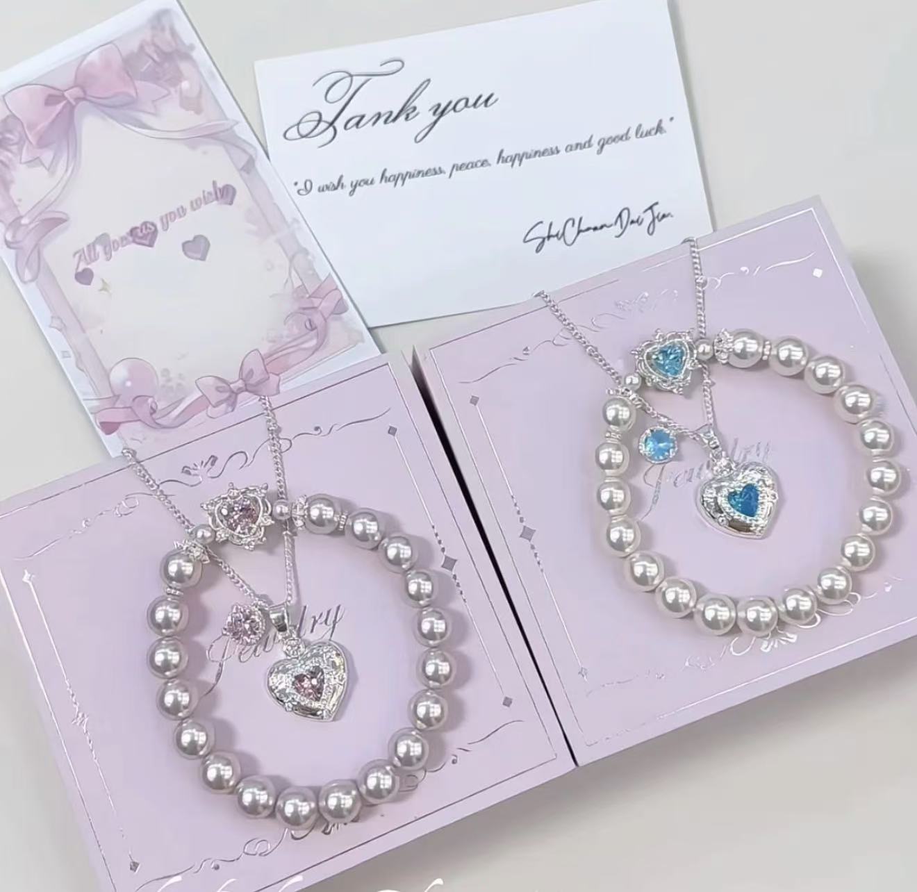 Dreamy Heart Crown Pearl Bracelet with a matching necklace & earrings set