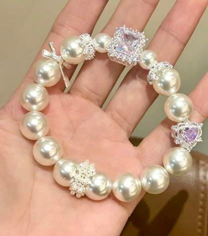 Palace-Style Pearl and purple heart-shaped Diamond Bracelet