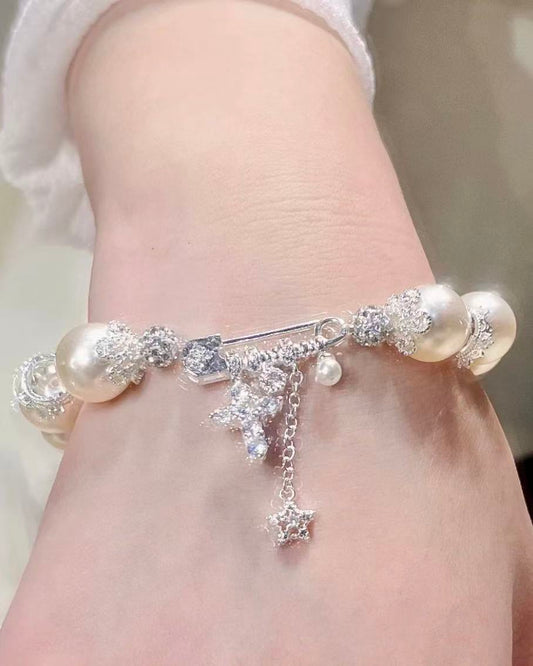 Sparkling Bow Pearl Bracelet &Necklece