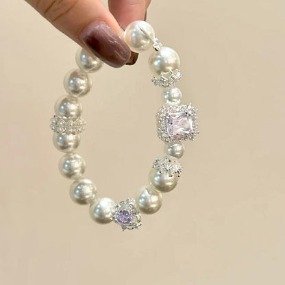 Palace-Style Pearl and purple heart-shaped Diamond Bracelet